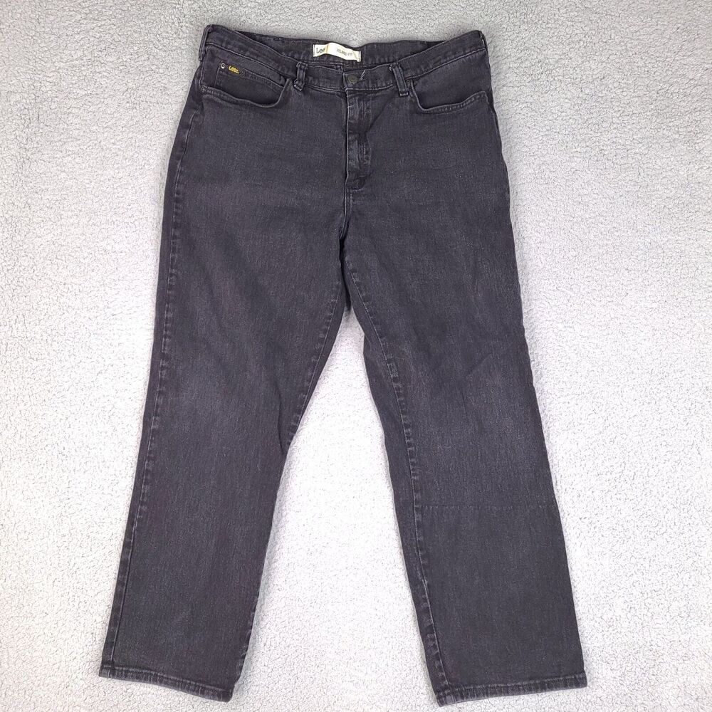 Lee Jeans Mens 37x29.5 Black Denim‎ Regular Fit Tapered Leg Denim